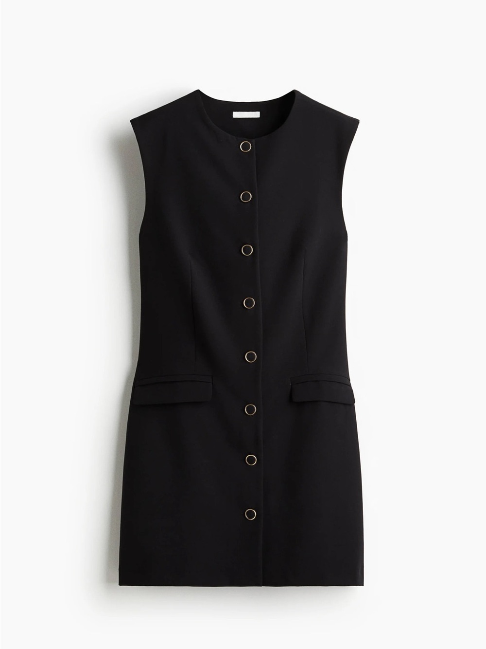 H&M Black Sleeveless Button-Front Shift Dress